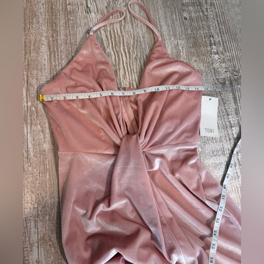 TOBI rose velvet twist front deep plunge maxi dress S NWT - Picture 9 of 12